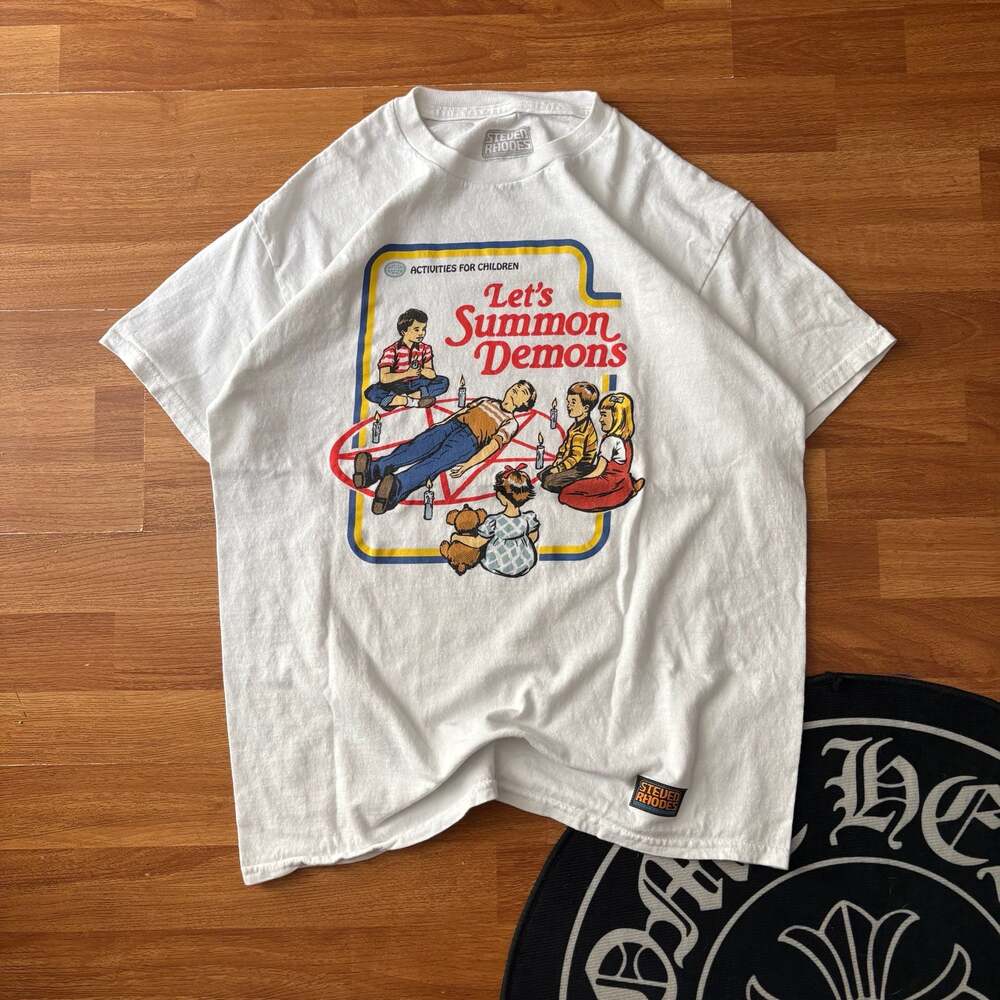 Steven Rhodes Let's Summon Demons White Graphic T-Shirt